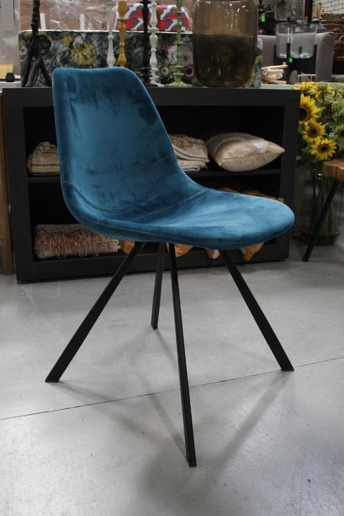 1 x eetkamerstoel Franky Dutchbone velvet blauw petrol, Huis en Inrichting, Stoelen, Zo goed als nieuw, Eén, Metaal, Stof, Blauw