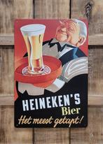 Heineken bier meest getapt ober reclamebord van metaal deco, Verzamelen, Biermerken, Ophalen of Verzenden, Nieuw, Reclamebord, Plaat of Schild