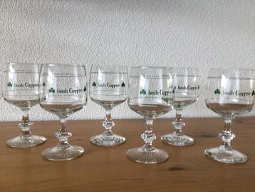 6 Vintage Luminarc Irish Coffee Glazen met groen Klaverblad beschikbaar voor biedingen