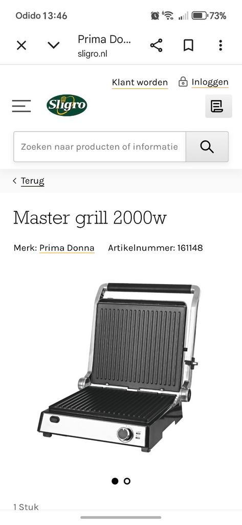 Contactgrill Prima Donna Sligro 2000W, Witgoed en Apparatuur, Contactgrills, Gebruikt, Uitneembare platen, Vaatmachinebestendige platen