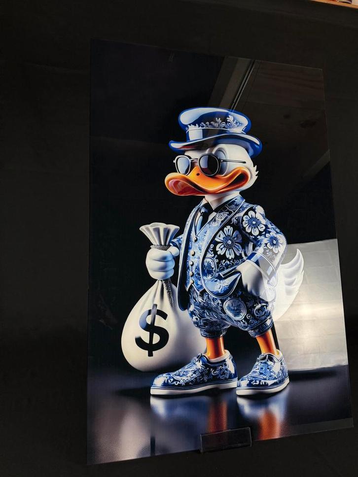 Dagobert Duck delfst blauw plexiglas schilderij, Antiek en Kunst, Kunst | Overige Kunst, Ophalen of Verzenden