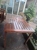 Hard houten tafel verder nog in prima staat voor 2 e ronde, Tuin en Terras, Ophalen of Verzenden, Gebruikt, Rechthoekig, Hout