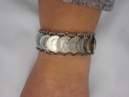 Zilveren Wilhelmina dubbeltjes armband nr.645, Sieraden, Tassen en Uiterlijk, Antieke sieraden, Armband, Zilver, Verzenden