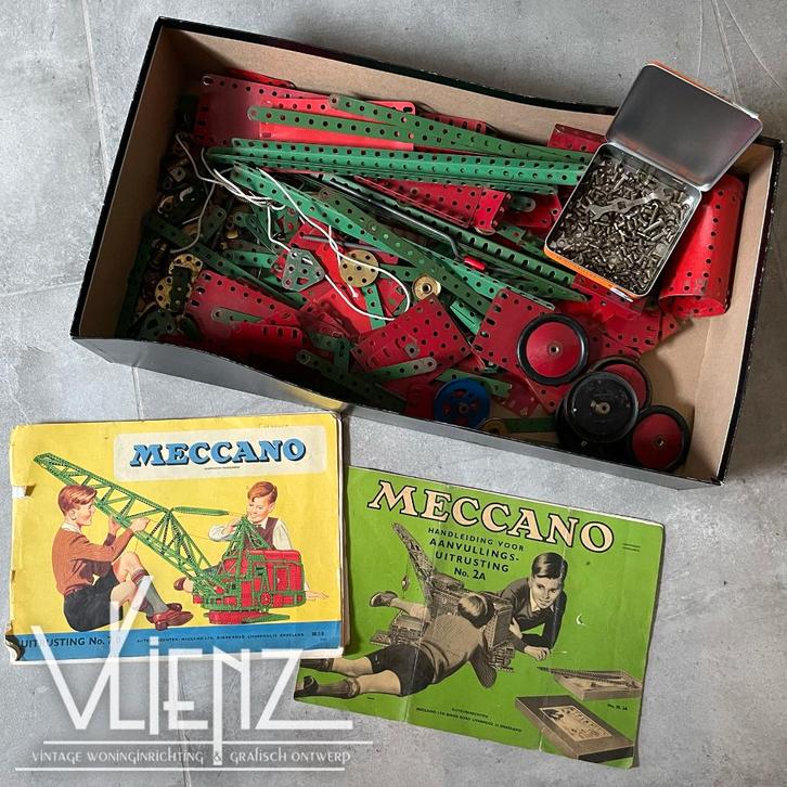 Doos vintage speelgoed Meccano met twee boekjes 1955 1958, Verzamelen, Speelgoed, Gebruikt, Ophalen of Verzenden