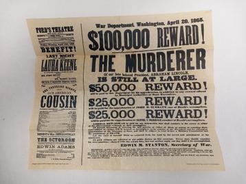 Abraham Lincoln reward poster reproduced beschikbaar voor biedingen