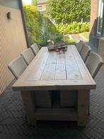 tuintafel met stoelen, Tuin en Terras, Tuinsets en Loungesets, Ophalen, Gebruikt, 6 zitplaatsen, Steigerhout