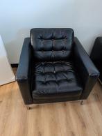Stijlvolle Chesterfield zwarte lederen fauteuil x2, Ophalen, Minder dan 75 cm, Leer, Zo goed als nieuw