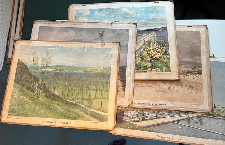 J.B. Wolters schoolplaten set van 5, Antiek en Kunst, Antiek | Schoolplaten, Aardrijkskunde, Ophalen