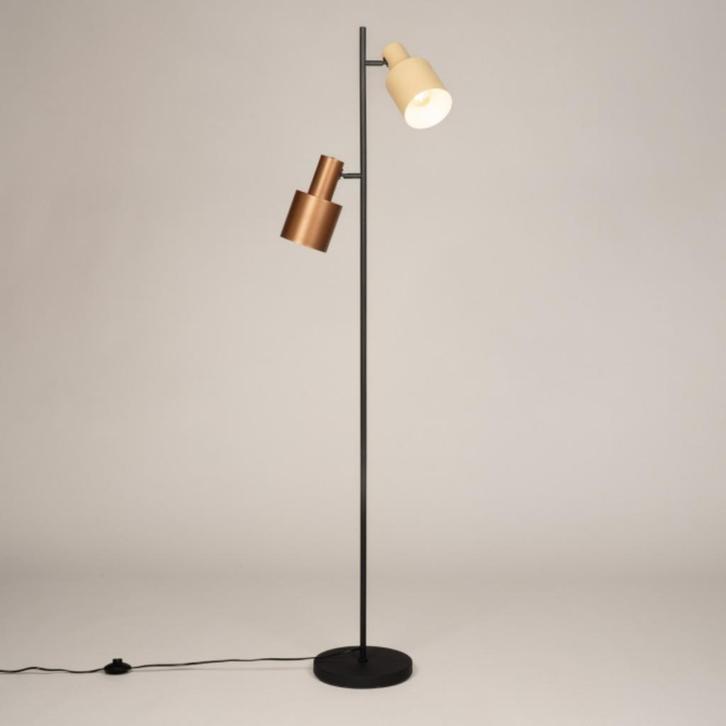 vloerlamp zwart kokers taupe beige bruin bank hoekbank lamp, Huis en Inrichting, Lampen | Vloerlampen, Nieuw, 200 cm of meer, Metaal