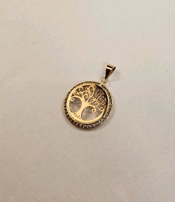 14 karaats gouden Levensboom hanger bezet met Zirkonia's beschikbaar voor biedingen