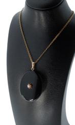 Sale Onyx antiek medaillon parel 14k gouden ketting hanger, Verzenden, Goud, Hanger, Met edelsteen