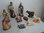 Brocante 10-delige set oude gipsen kerststal figuurtjes, Diversen, Kerst, Ophalen of Verzenden, Gebruikt