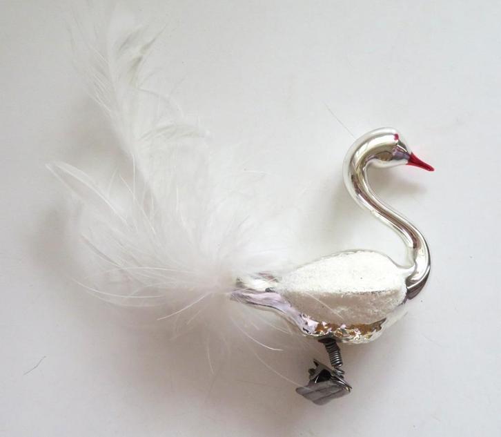 Oude Kerstbal: Vogel 22 op knijper: Grote Zwaan (pluistaart), Diversen, Kerst, Ophalen of Verzenden