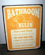Retro metalen tekstbord Bathroom Rules. 39x30cm. Nwst., Huis en Inrichting, Ophalen of Verzenden, Zo goed als nieuw
