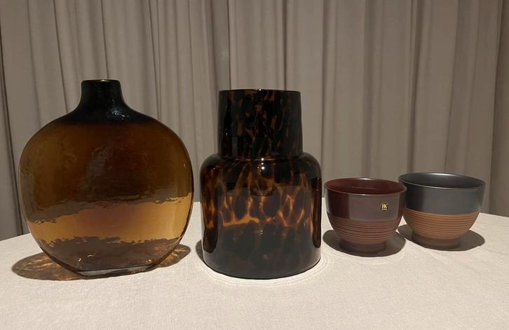 2 x bruine Zara Home vaas en 2 x bruine HKliving kom, nieuw, Huis en Inrichting, Woonaccessoires | Kandelaars en Kaarsen, Zo goed als nieuw