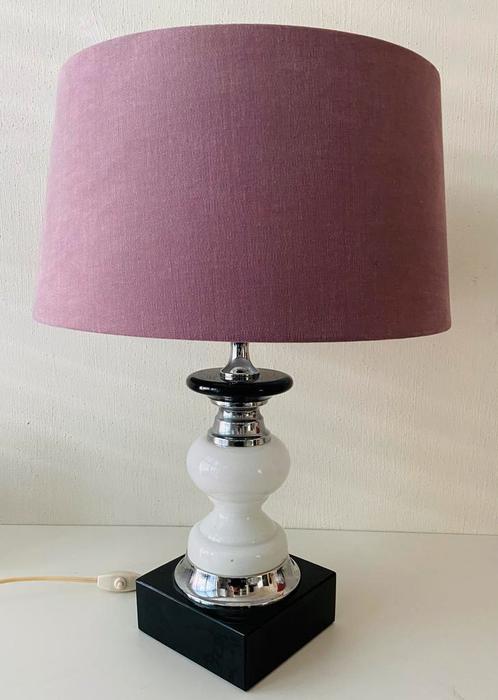 Jaren 80 tafellamp van chroom en glas, Huis en Inrichting, Lampen | Tafellampen, Gebruikt, Minder dan 50 cm, Glas, Metaal, Ophalen of Verzenden