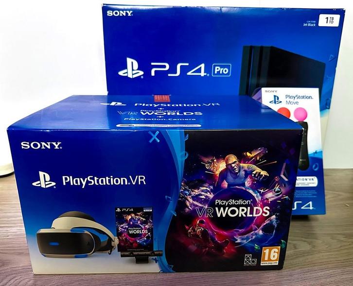 PlayStation 4 Pro 1TB (ssd) & PSVR (v1) + Move Controllers, Spelcomputers en Games, Spelcomputers | Sony PlayStation 4, Zo goed als nieuw