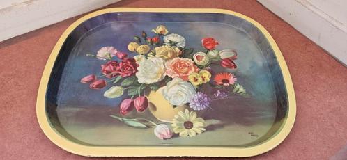 Vintage Wilf Walker Dienblad met Bloemen, Huis en Inrichting, Woonaccessoires | Dienbladen, Gebruikt, Metaal, Vierkant, Ophalen of Verzenden