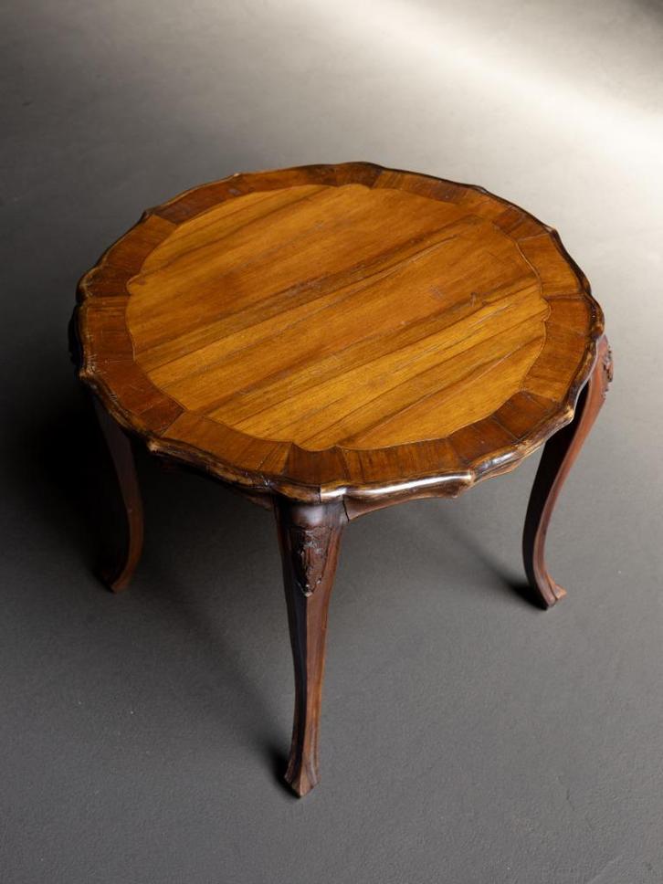 Houten Bijzettafel rond tafeltje hout Vintage Antieke tafel, Huis en Inrichting, Tafels | Bijzettafels, Gebruikt, Rond, 45 tot 60 cm