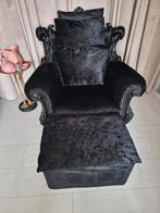 Barokstoel met zwart croco met poef en kussens, Huis en Inrichting, Stoelen, Ophalen of Verzenden, Zwart, Eén