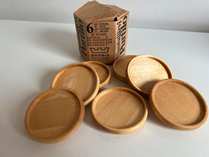 Arabia Finland Nuutajärvi PURTILO Houten Deksels Kaj Franck, Huis en Inrichting, Woonaccessoires | Onderzetters, Nieuw, Glas of Kopje