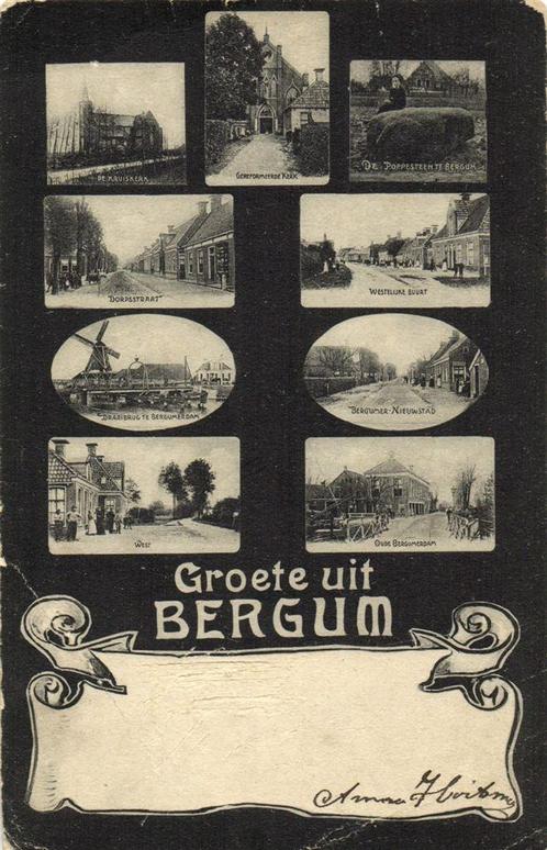 Groete uit Bergum - 9 afb - B-keus - 1905 gelopen, Verzamelen, Ansichtkaarten | Nederland, Gelopen, Voor 1920, Ophalen of Verzenden