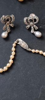 Set Parelketting en oorbellen zilver 935 en 925, Gebruikt, Verzenden, Met edelsteen, Knopjes of Stekers