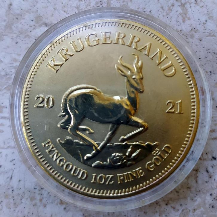 Vergulde Gouden Krugerrand 1 OZ 2021 1 troy ounce, Postzegels en Munten, Edelmetalen en Baren, Goud, Ophalen of Verzenden