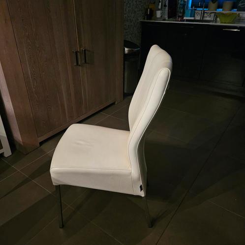6 Witte Lederen Eetkamerstoelen, Huis en Inrichting, Stoelen, Zo goed als nieuw, Vijf, Zes of meer stoelen, Leer, Metaal, Wit
