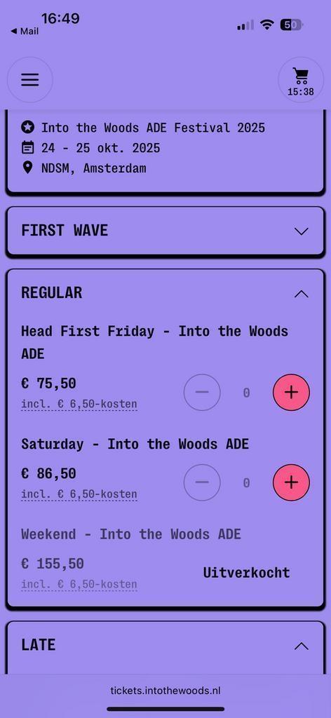 4 kaartjes In to the Woods ADE Amsterdam vrijdag 24-10, Tickets en Kaartjes, Evenementen en Festivals, Drie personen of meer