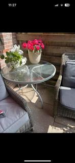 Ronde leuke tuintafel glas 1 meter doorsnee, Tuin en Terras, Tuintafels, Ophalen of Verzenden, Zo goed als nieuw, Rond