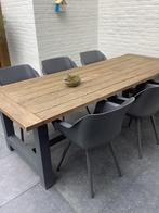 Houten tuintafel met zes stoelen, Gebruikt, Rechthoekig, Ophalen of Verzenden, Hout