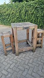 7 terras sets steigerhout horeca statafel + krukken degelijk, Ophalen of Verzenden, Gebruikt, Rechthoekig