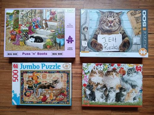 Set Kattenpuzzels, 500 stukjes + 1 gratis van 1000, Hobby en Vrije tijd, Denksport en Puzzels, Zo goed als nieuw, Legpuzzel, 500 t/m 1500 stukjes