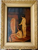 Oud olieverfschilderij op doek kinderen bij de haard R.Robbe, Antiek en Kunst, Kunst | Schilderijen | Klassiek, Ophalen of Verzenden