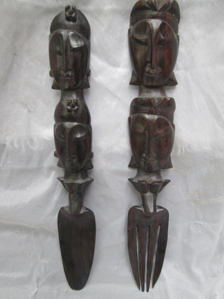 Houten Lepel en Vork Indisch Indonesië ? Houtsnijwerk, Antiek en Kunst, Kunst | Beelden en Houtsnijwerken, Ophalen of Verzenden