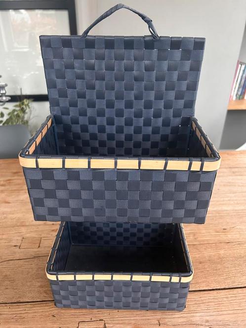 Leuk donkerblauw hangmandje/wanddecoratie, twee vakken., Huis en Inrichting, Woonaccessoires | Schalen en Manden, Zo goed als nieuw