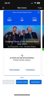 1 zitplaats Coldplay 23 augustus, Tickets en Kaartjes, Concerten | Pop, Eén persoon, Augustus