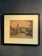 Ets H.E. Roodenburg - Singel bij de Munt, gelijst, Antiek en Kunst, Kunst | Etsen en Gravures, Ophalen of Verzenden