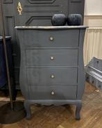 Bombe ladekastje, brocante kastje, vintage kast petrol VdlM, Ophalen, Antiek wangkastje blauw groen halkastje oud 4-laads, 50 tot 100 cm