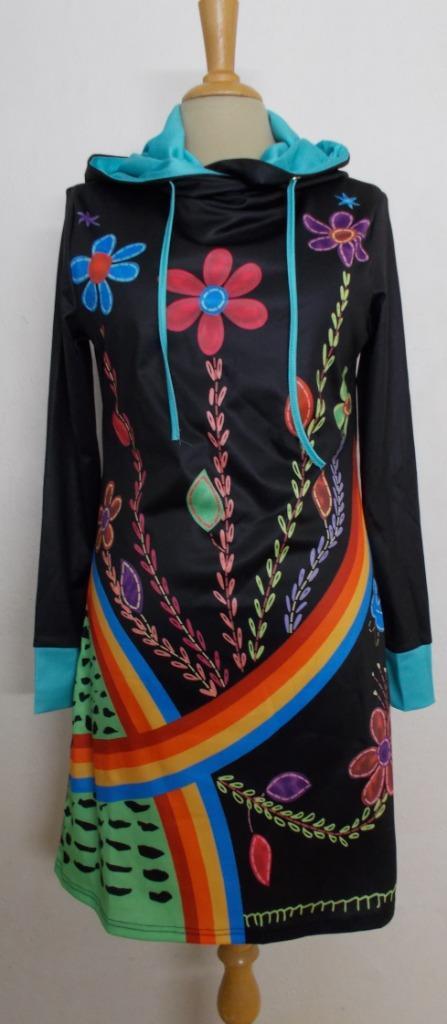 Apart vrolijk print jurkje met capuchon/hoodie! 40, Kleding | Dames, Jurken, Zo goed als nieuw, Maat 38/40 (M), Overige kleuren