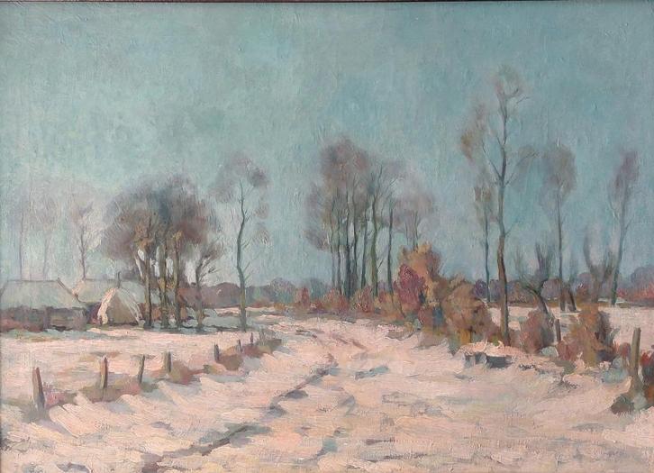 Wintersdorpgezicht omgeving David Schulman.1881-1966, Antiek en Kunst, Kunst | Schilderijen | Klassiek, Ophalen of Verzenden