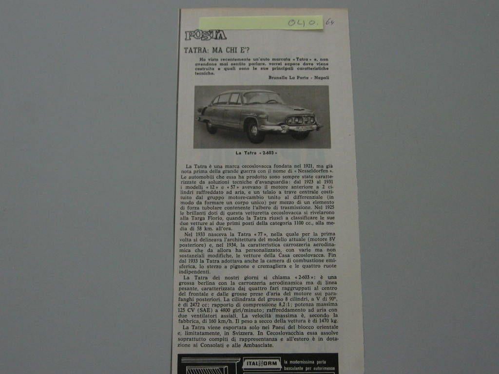 TATR 040 TATRA 2-603, knipsel 1964, Ophalen of Verzenden, Zo goed als nieuw, Overige merken