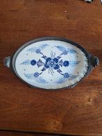 delftsblauw dienblad met tinnen rand 39,5 cm lang 23,5 breed, Ophalen