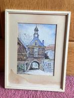 Kleine aquarel van de Waterpoort in Tiel, ingelijst, Ophalen of Verzenden