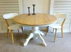 Mooie witte landelijke ronde eiken uitschuifbare eettafel, Ophalen, 100 tot 150 cm, ?, Zo goed als nieuw