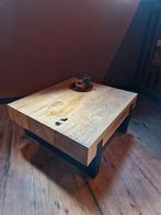 Eiken bielzen salontafel met stalen onderstel, 50 tot 100 cm, Minder dan 50 cm, Rechthoekig, Ophalen of Verzenden