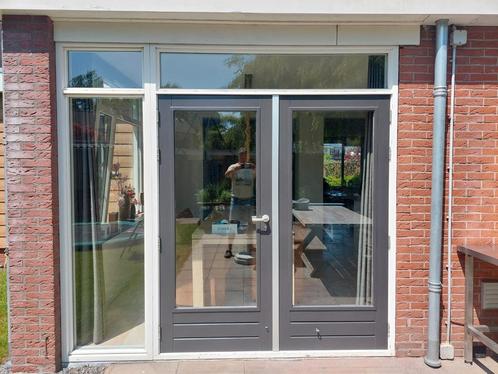 Dubbele openslaande deuren + kozijn. Hardhout, dubbelglas,, Doe-het-zelf en Verbouw, Kozijnen en Schuifpuien, Zo goed als nieuw