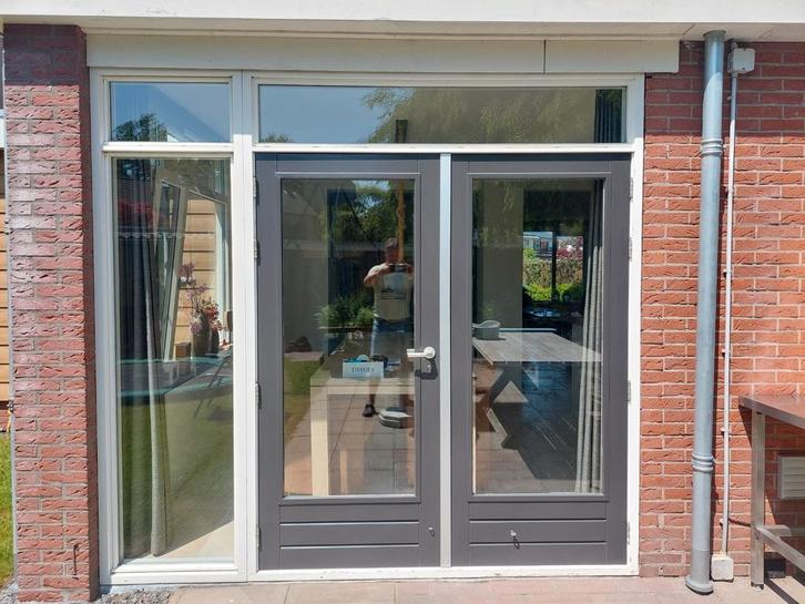 Dubbele openslaande deuren + kozijn. Hardhout, dubbelglas,, Doe-het-zelf en Verbouw, Kozijnen en Schuifpuien, Zo goed als nieuw