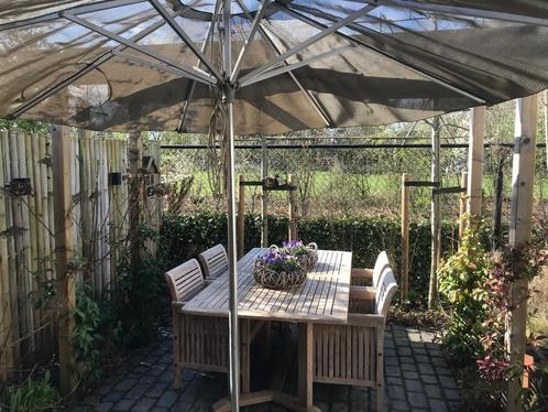 6 delige complete tuinset zwaar Teakhout, Tuin en Terras, Tuinsets en Loungesets, Gebruikt, Tuinset, Teakhout, 4 zitplaatsen, Eettafel